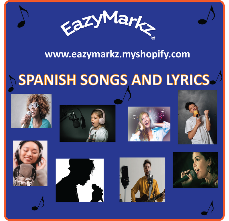 Spanish songs with Lyrics - Spanish Vowels - Spanish Alphabet - Spanish Numbers 1-10 - Spanish Days of the Week - Spanish Months - Spanish Subject Pronouns - Spanish AR Verbs - Spanish numbers 1-20 - Discount package (8 songs $7.00)