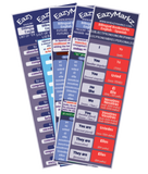 23 Bilingual Bookmarks double-sided Spanish Grammar: Conjugation of 7 simple tenses - 6 compound tenses - Vowels - Syllables - Alphabet - Gerund - Past Participle - commands - List of AR-ER-IR Verbs - Adjectives - Adverbs - Vocabulary. English - Spanish